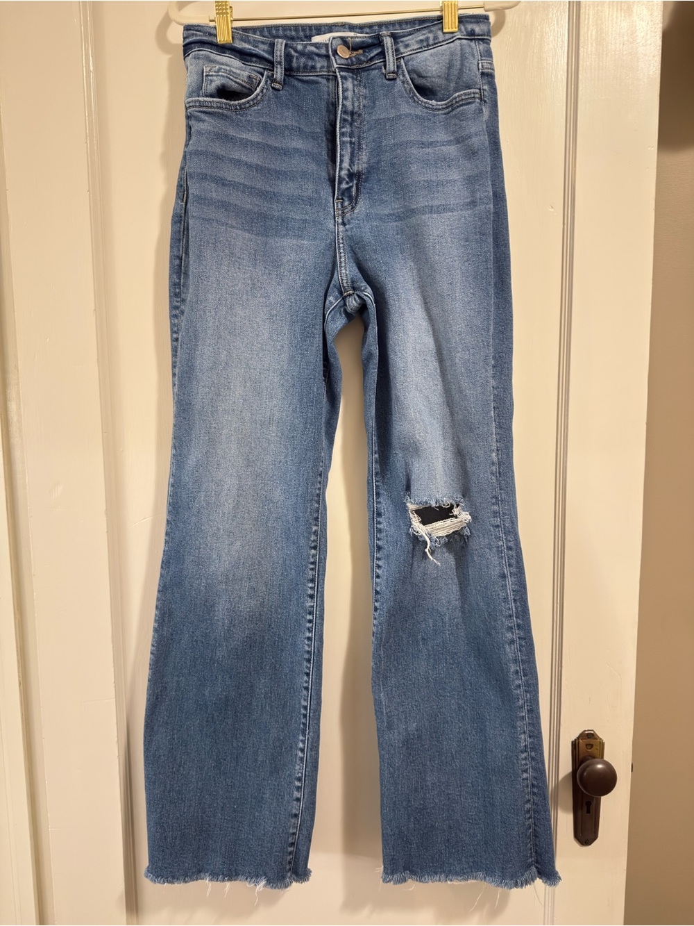 Alter’d State Flying Monkey Women’s Light Blue Distressed Wide-Leg Jeans
